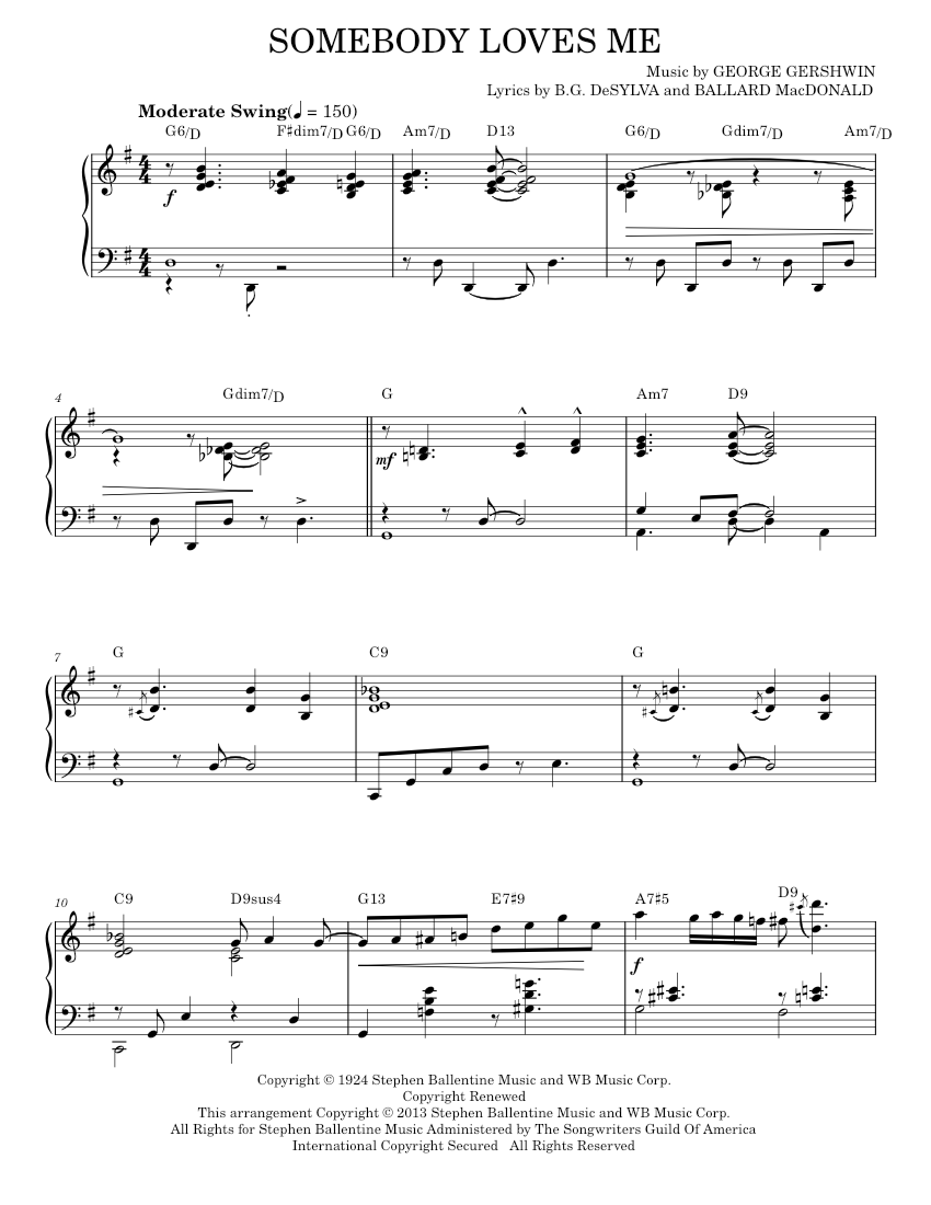Play Official version of Somebody loves me sheet music by George ...