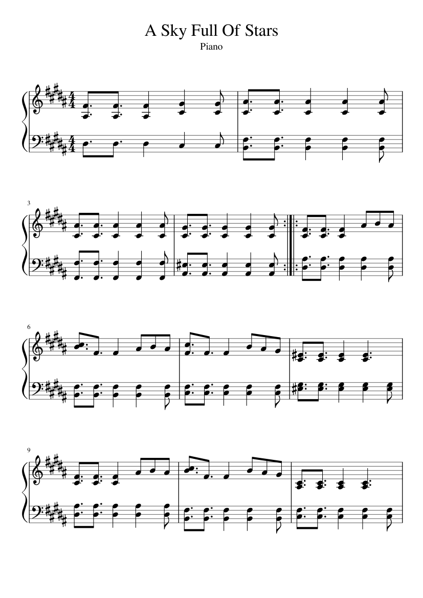 A Sky Full Of Stars Sheet music for Piano (Solo) Easy | Musescore.com