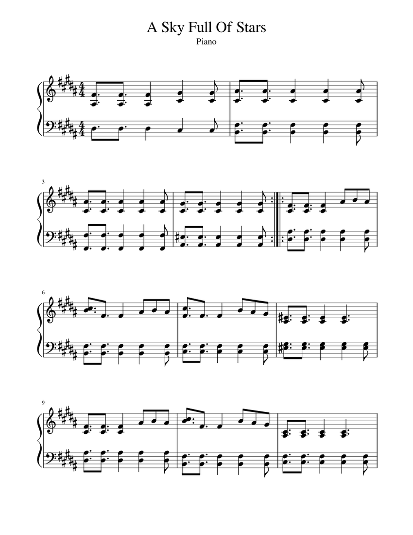A Sky Full Of Stars Sheet music for Piano (Solo) | Musescore.com