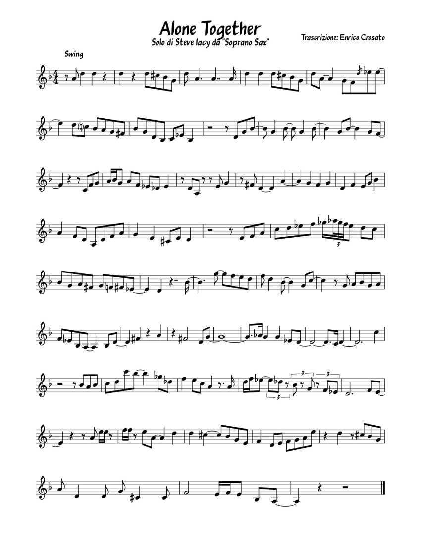 alone together steve lacy Sheet music for Piano (Solo) | Musescore.com
