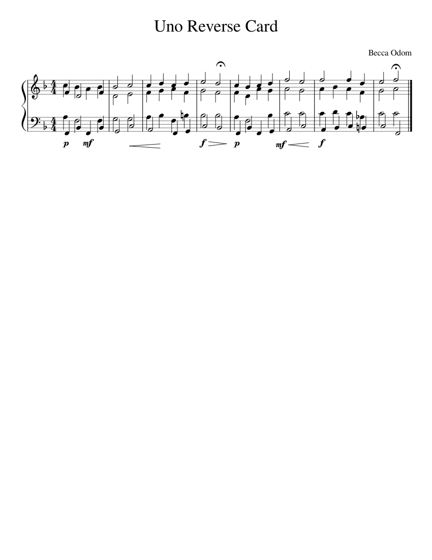 Uno Reverse Card Sheet Music For Piano Solo Musescore Com