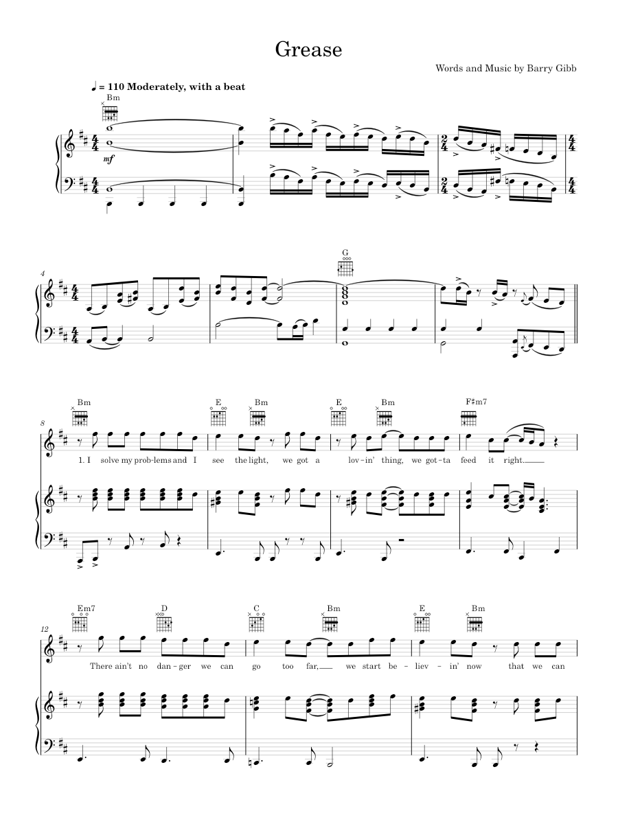 Play Official version of Grease sheet music by Frankie Valli for Piano ...