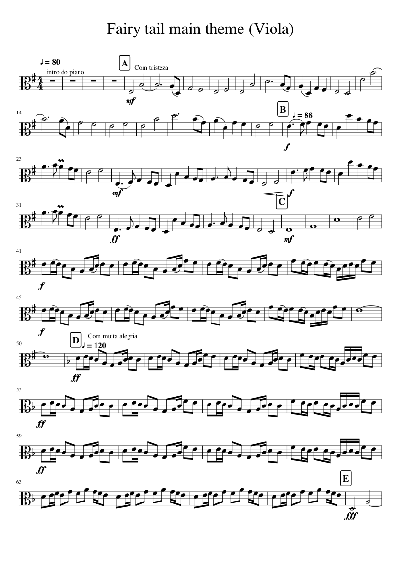 Fairy tail main theme (Viola) Sheet music for Viola (Solo) | Musescore.com