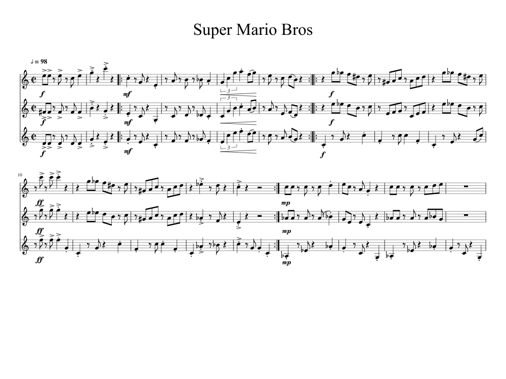 Super Mario Bros Sheet Music for Clarinet bass, Woodwinds (other ...
