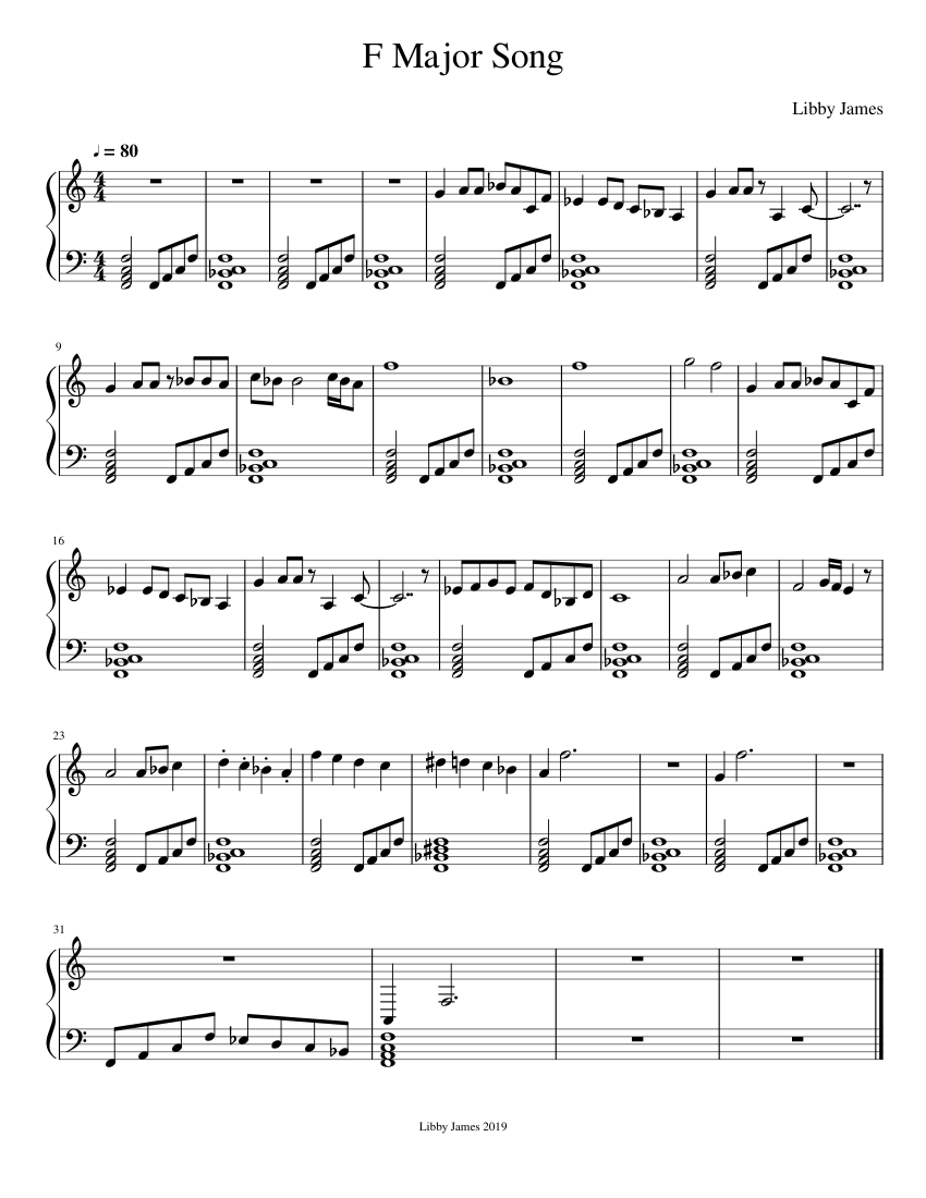 F Major Song Sheet music for Piano (Solo) Easy | Musescore.com