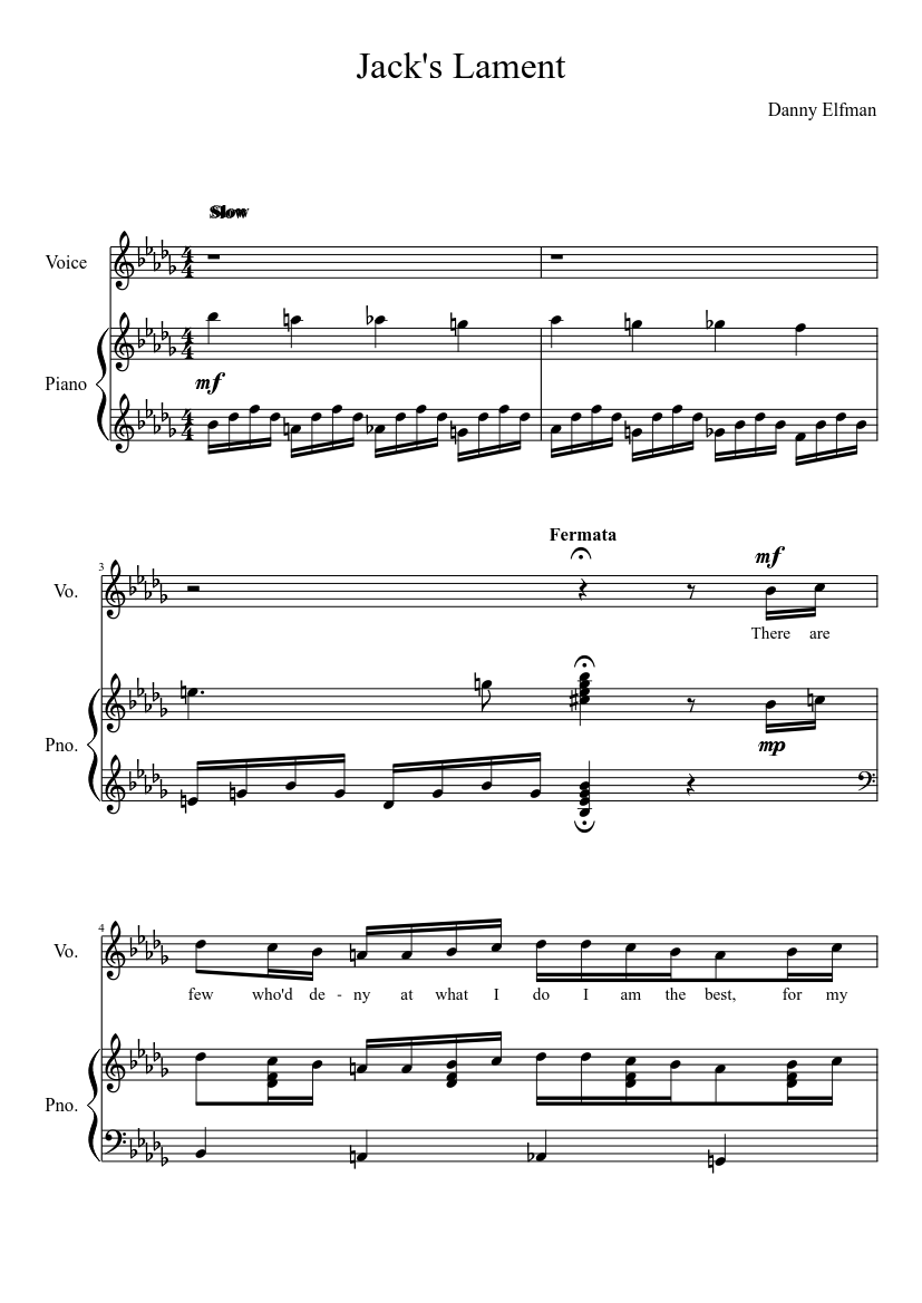 Jack's Lament - The Nightmare Before Christmas Sheet music for Piano, Voice  (other) (Piano-Voice) | Musescore.com