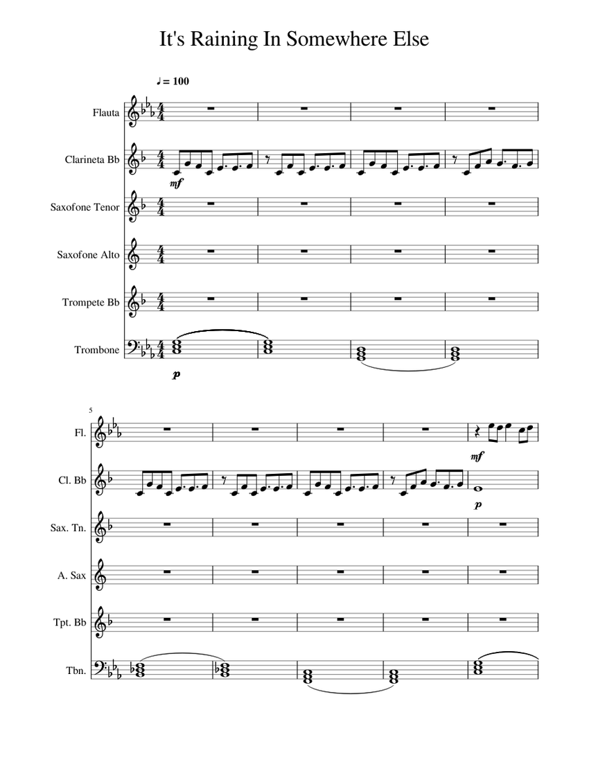 It's Raining Flute Guide.pdf It s Raining In Somewhere Else grade Sheet music for Trombone, Flute ...
