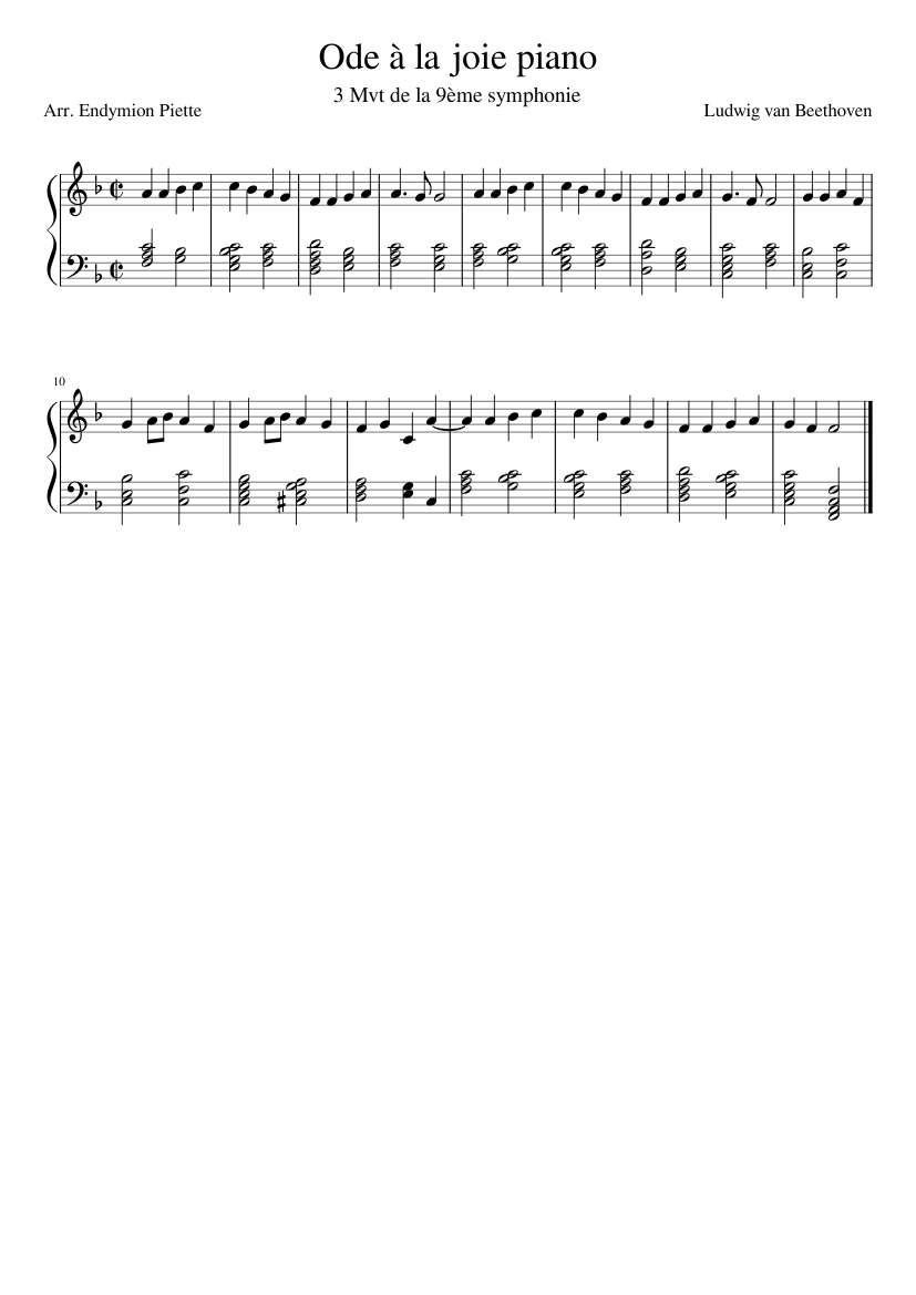 Ode à la joie (piano) Sheet music for Piano (Solo) | Musescore.com