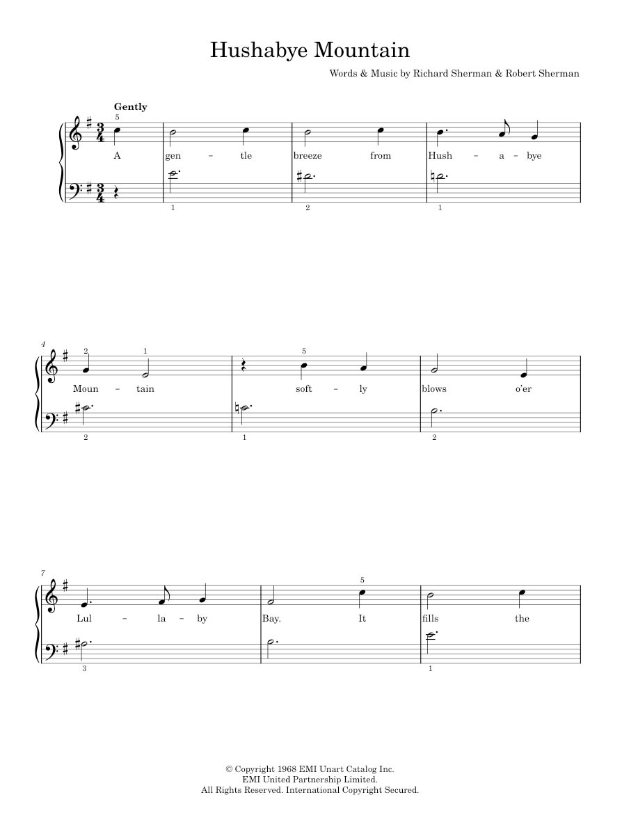 Hushabye Mountain Sheet music for Piano: Music Notes