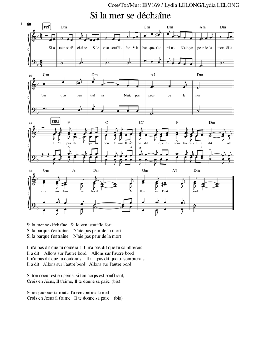 si la mer se dechaine-IEV169-DP-SATB Sheet music for Piano (SATB) |  Musescore.com