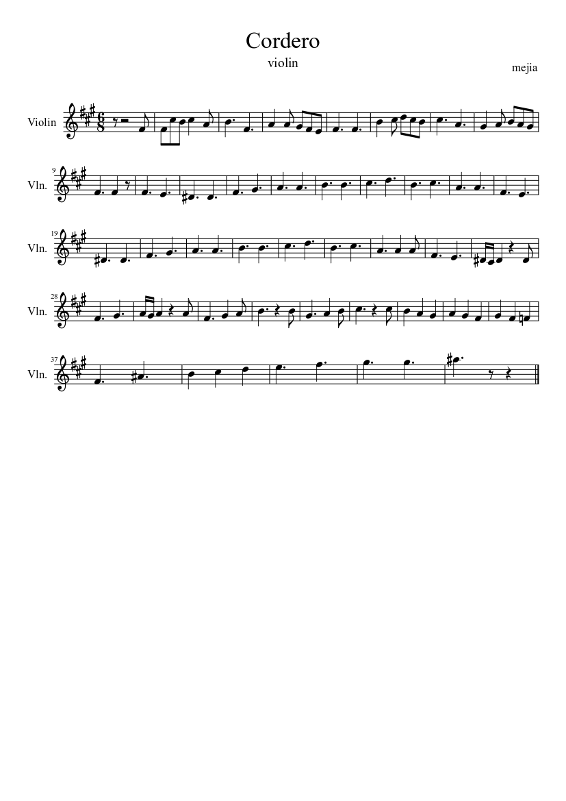 Cordero de Dios- Mejia Sheet music for Violin (Solo) | Musescore.com