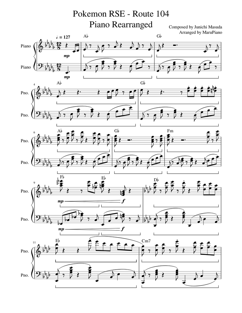Pokemon RSE - Route 104 - Piano Rearranged Sheet music for Piano (Solo) |  Download and print in PDF or MIDI free sheet music for pokemon - route 104  by Misc Computer Games (soundtrack ) | Musescore.com