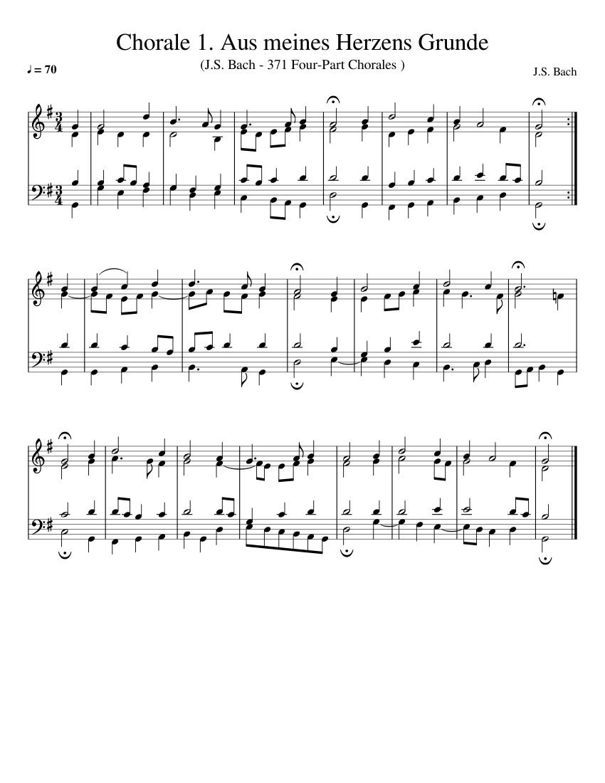 J.S. Bach - 371 Four-Part Chorales - (001 - 005) Sheet music for Piano  (Solo) | Musescore.com