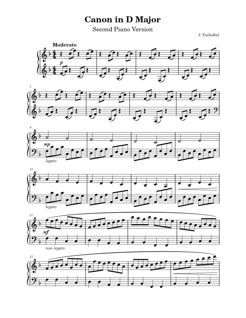 Canon in D Major – Johann Pachelbel Sheet music for Piano (Solo ...
