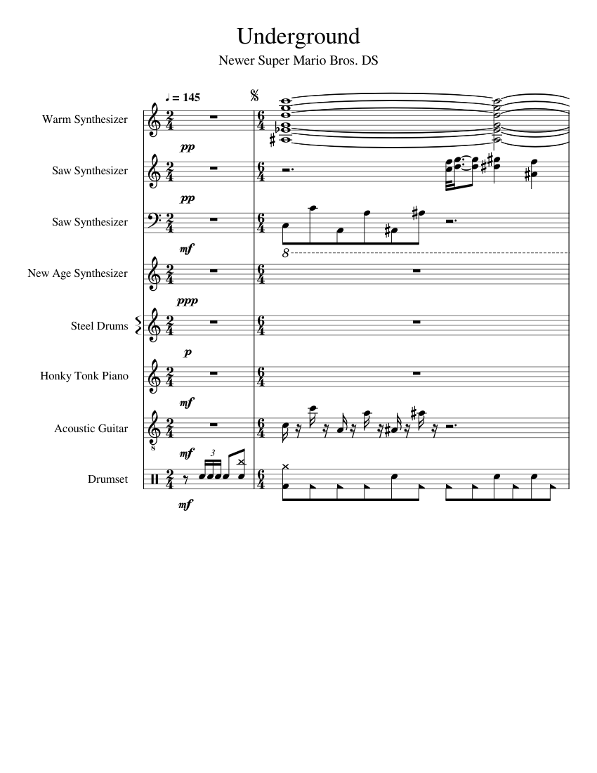 [Newer Super Mario Bros. DS] - Underground Sheet music for Piano ...