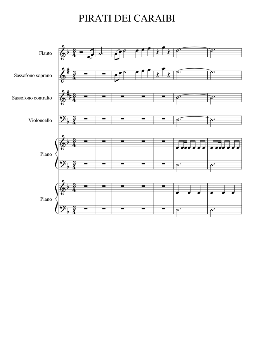 Pirati Dei Caraibi Sheet Music For Piano Flute Saxophone Alto Cello More Instruments Mixed Ensemble Musescore Com
