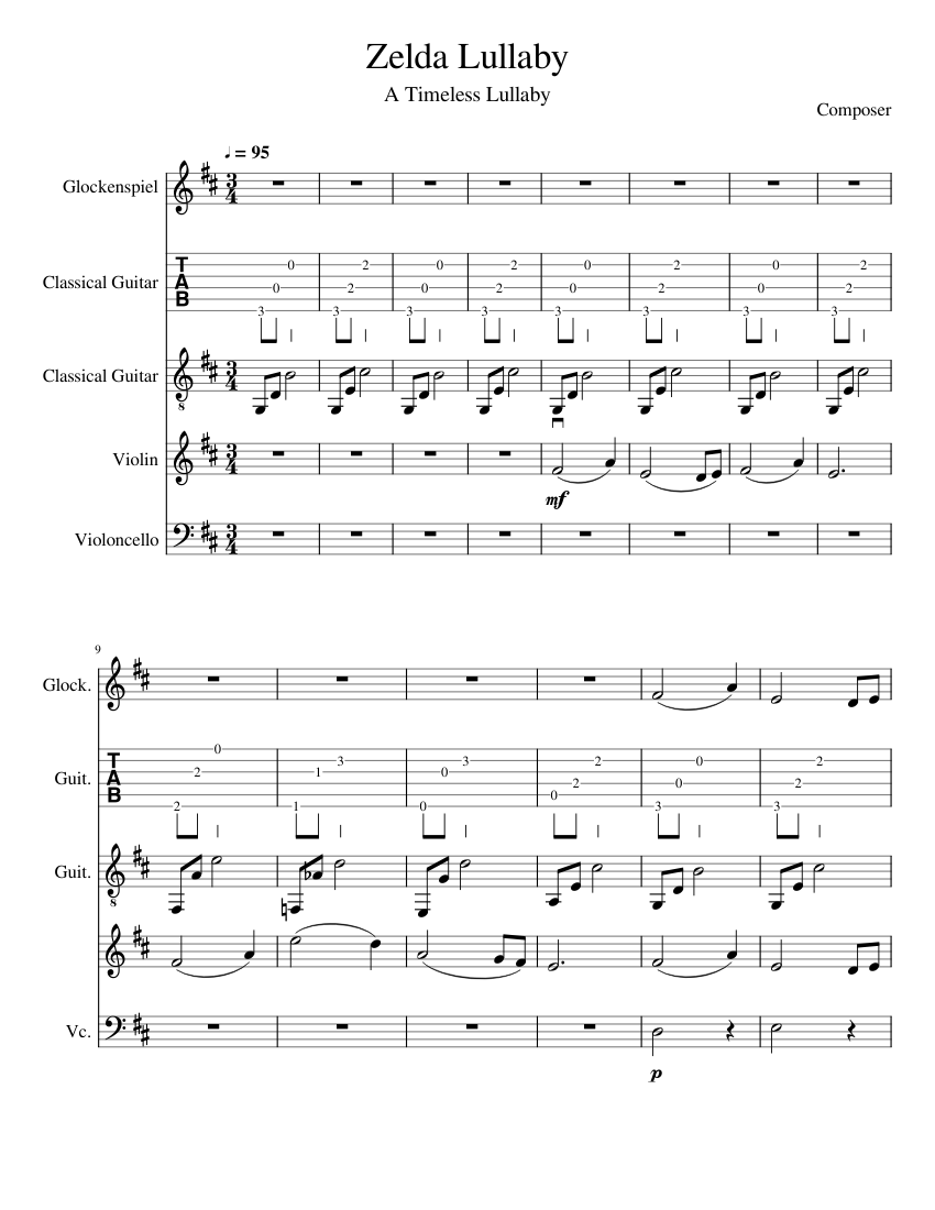 Zelda's Lullaby Sheet music for Violin, Viola, Cello (String Quartet)