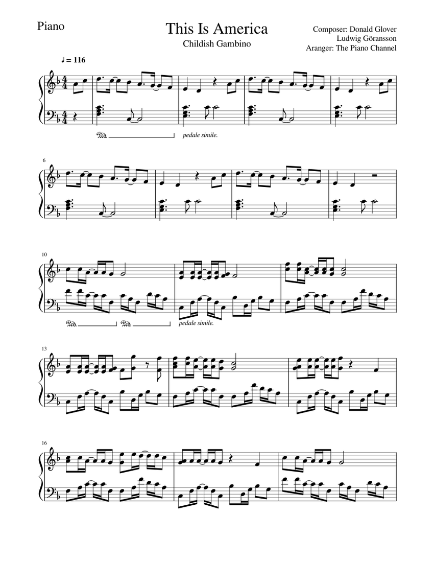 Gambino - This Is America | Piano Cover & Sheet Music music Piano (Solo) | Musescore.com