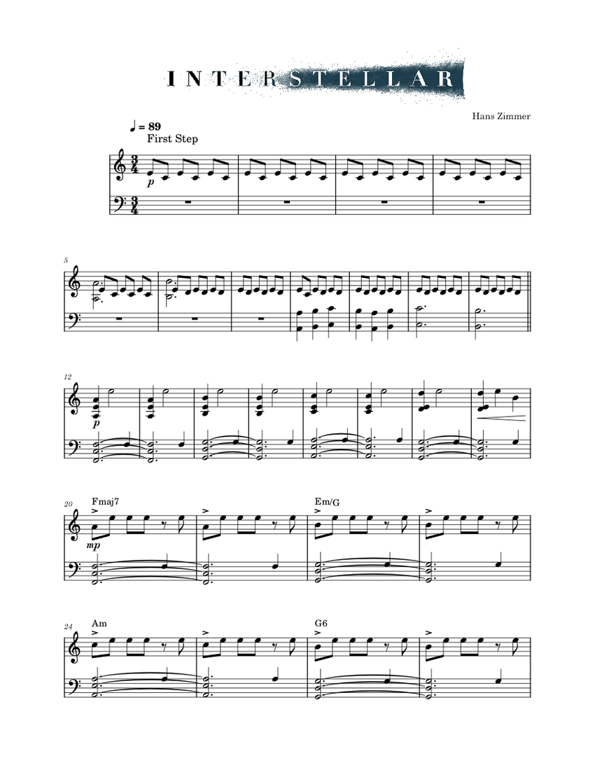 First Step from Interstellar – Hans Zimmer Sheet music for Piano (Solo