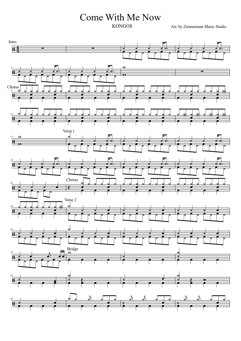 Come With Me Now By Kongos Drum Set Sheet Music Musescore Com kongos drum set sheet music
