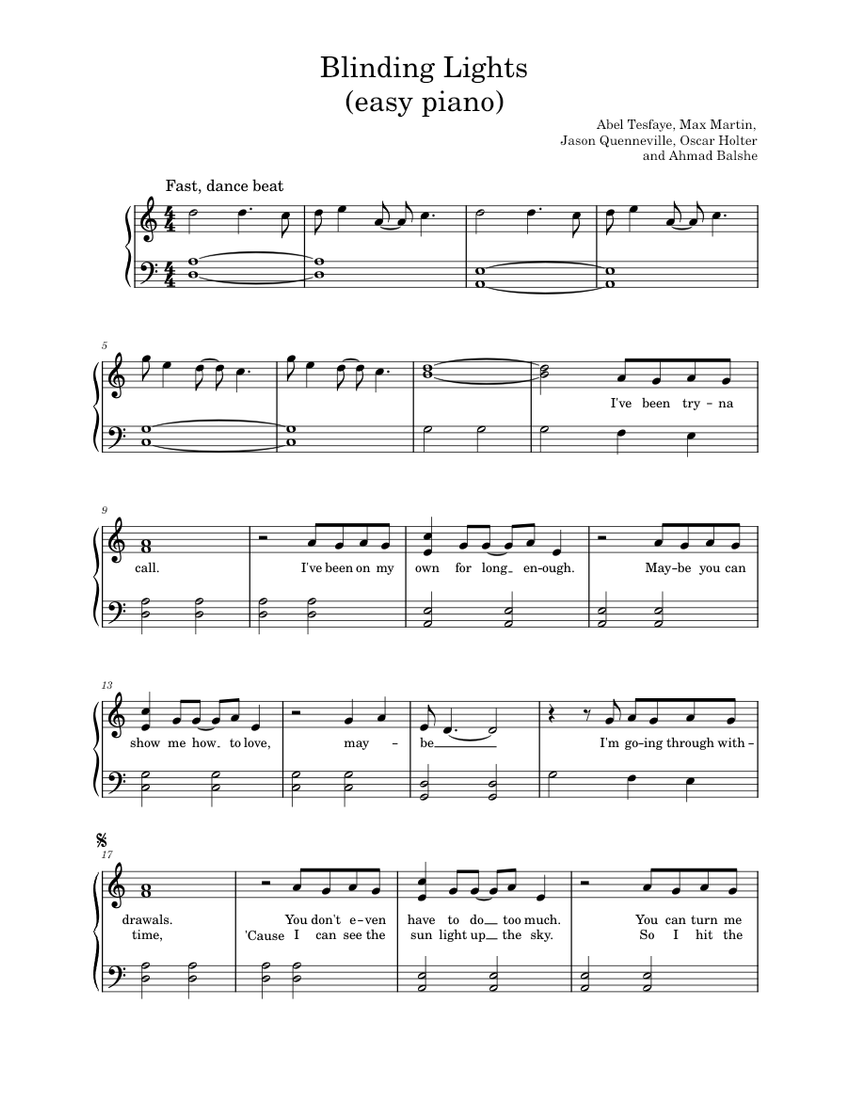 Blinding Lights – The Weeknd Sheet music for Piano (Solo) Easy ...