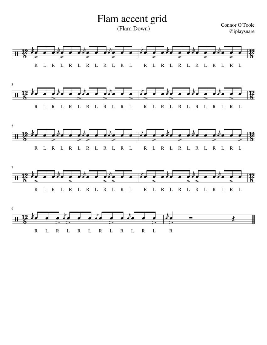 Flam accent grid Sheet music for Snare Drum (Solo) Download and print