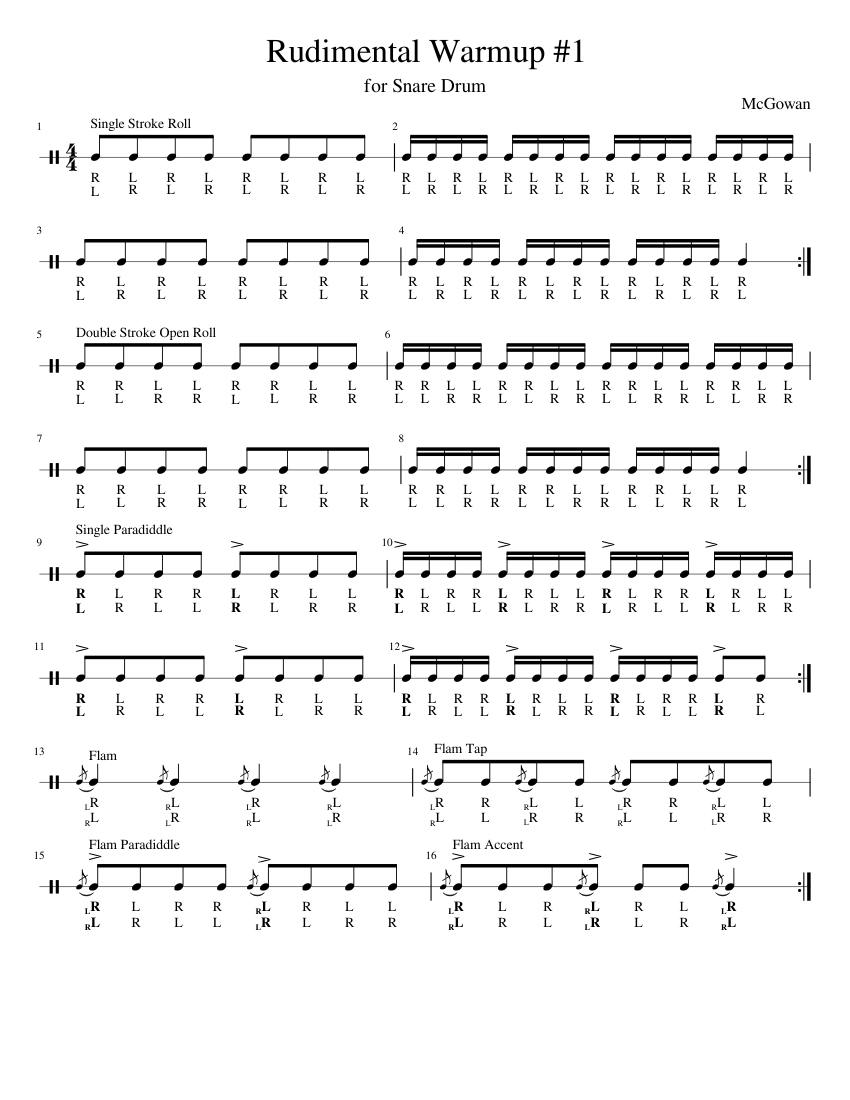 Rudimental Warmup #1 For Snare Drum Sheet music for Snare drum (Solo) |  Musescore.com