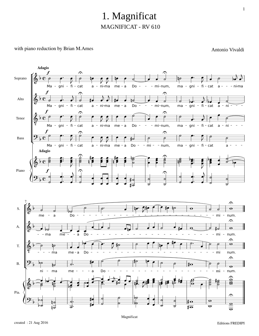 Vivaldi Magnificat Rv 610 N°1 Magnificat Sheet Music For Bass
