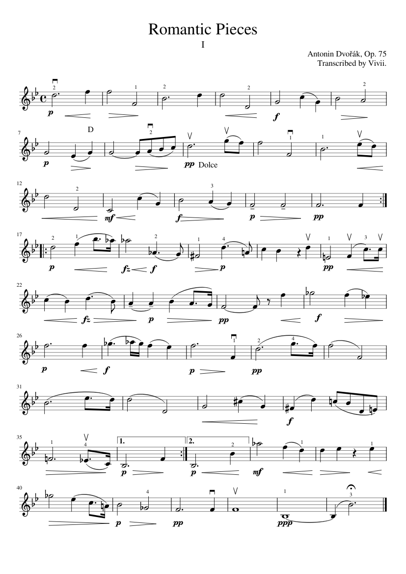 Dvorak: Romantic Pieces - Part 1, Violin Part Sheet music for Violin (Solo)  | Musescore.com