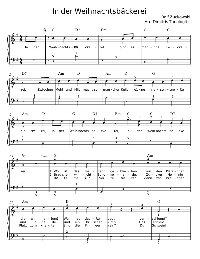 In der weihnachtsbäckerei Rolf Zuckowski Sheet music for Piano (Solo) Easy