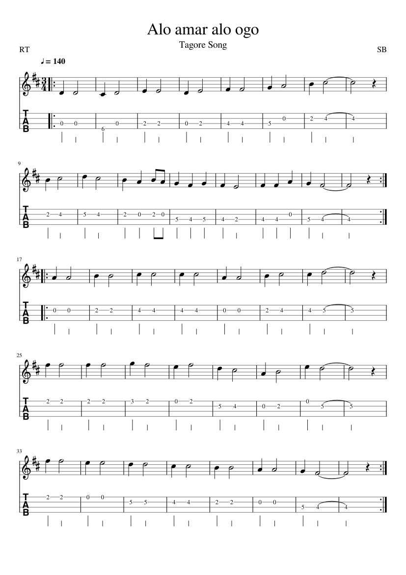 Alo amar alo ogo Sheet Music and Tab for Mandolin (Solo) | MuseScore.com