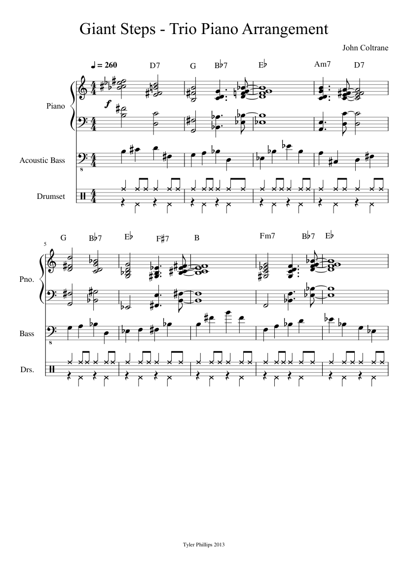 Giant Steps - Trio Piano Arrangement + Solo (And Walking Bass) Sheet music  for Piano, Bass guitar, Drum group (Mixed Trio) | Musescore.com