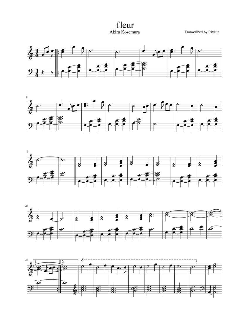 Akira Kosemura Fleur Sheet Music For Piano Solo Musescore Com