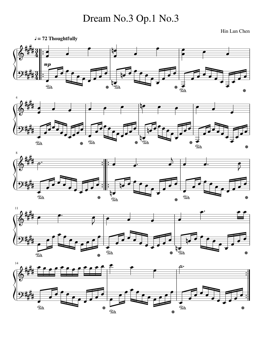 Dream No 3 Op 1 No 3 Sheet Music For Piano (solo) 