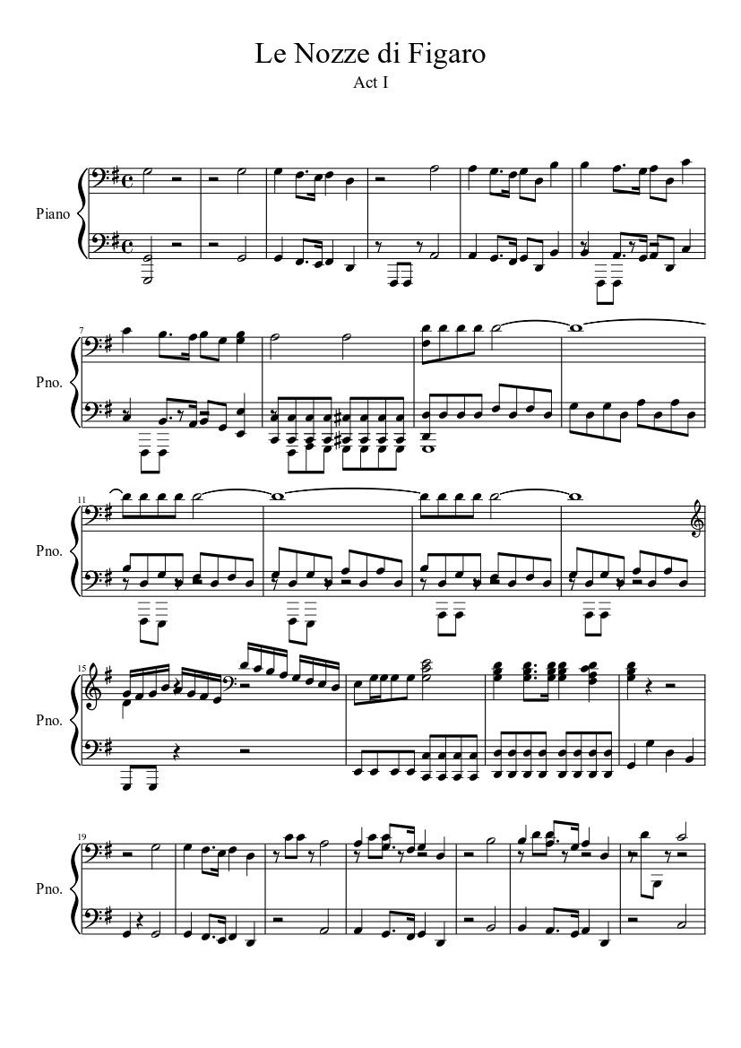 Le Nozze di Figaro: Act I-Part One for Piano Sheet music for Piano (Solo) |  Musescore.com