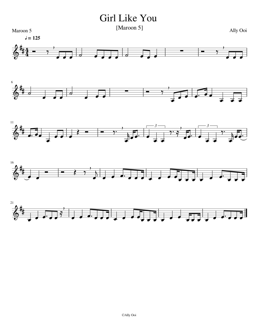 Girl Like You Sheet music for Piano (Solo) | Musescore.com