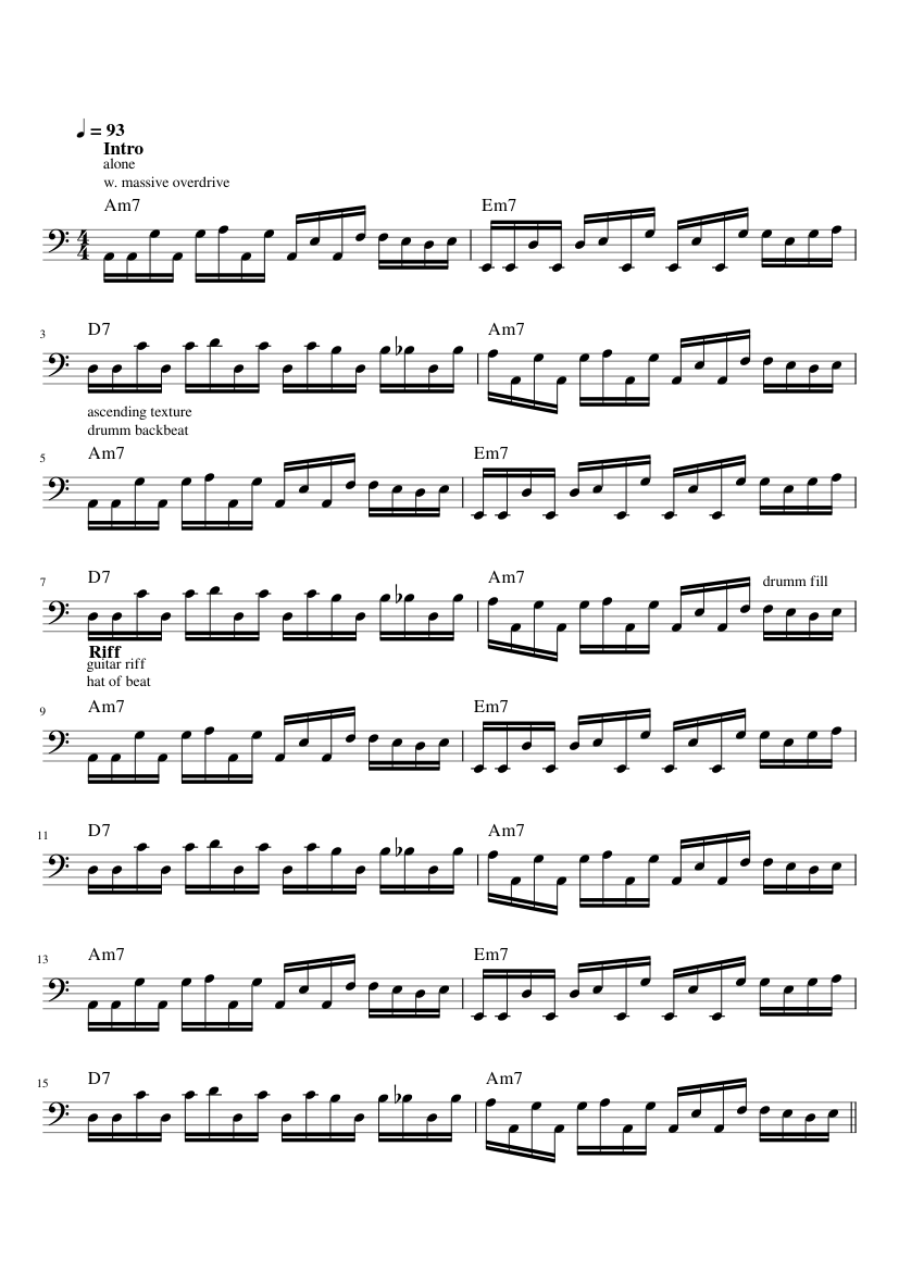 Hysteria Muse, bass part Sheet music for Bass guitar (Solo
