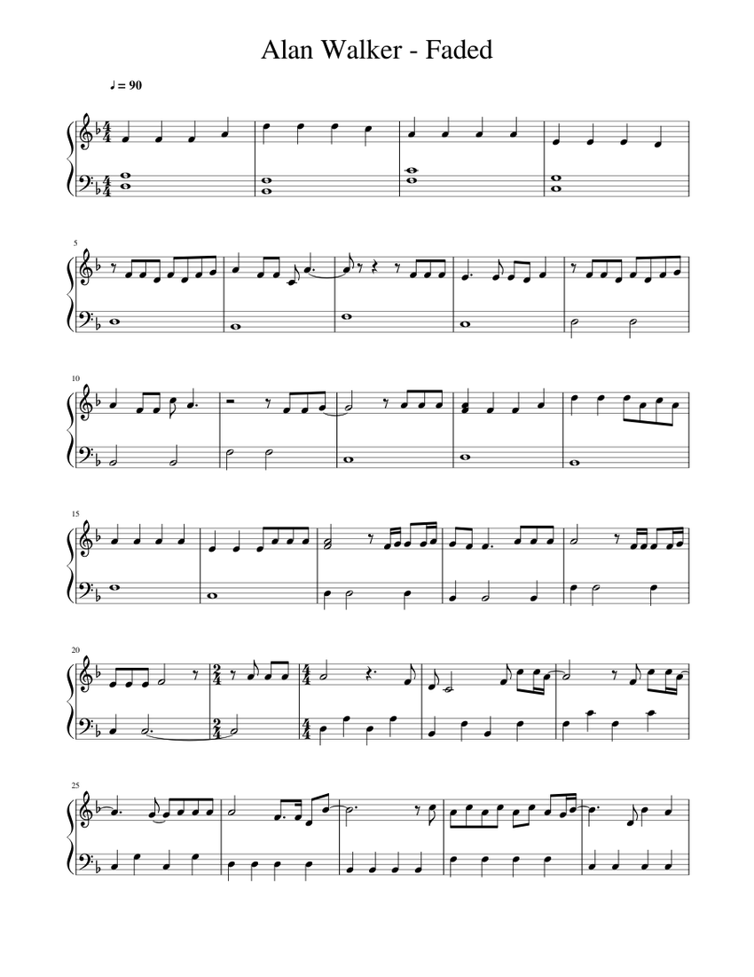 Alan Walker Faded simplified Sheet music for Piano (Solo) | Musescore.com