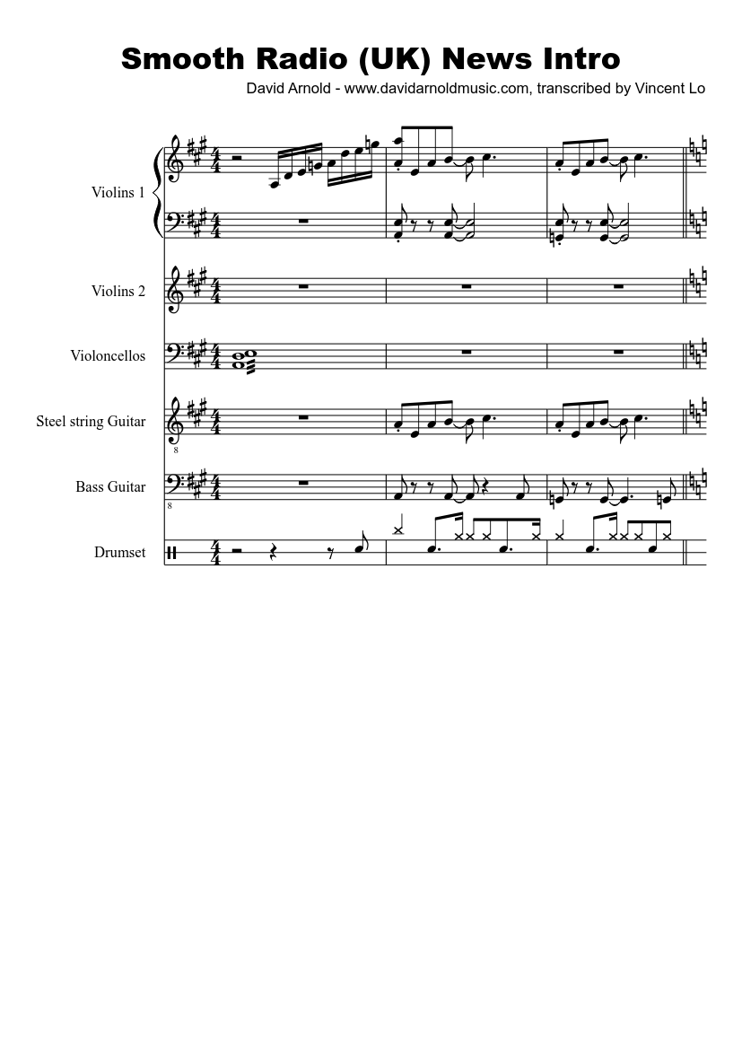 Smooth Radio (UK) News Intro (2014) Sheet music for Bass guitar, Drum  group, Strings group, Bouzouki (Mixed Ensemble) | Download and print in PDF  or MIDI free sheet music (ska punk ) | Musescore.com