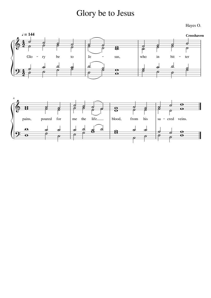 Glory be to Jesus (hymn tune Crosshaven 6.5.6.5)