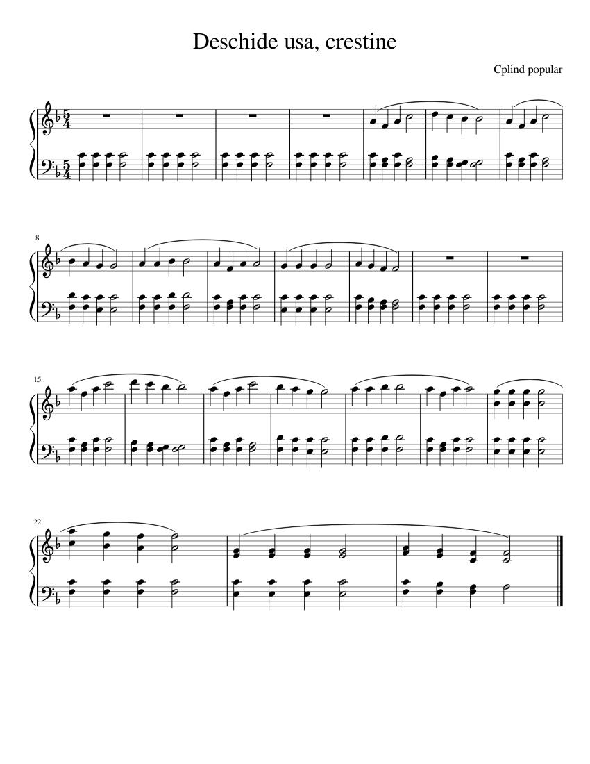 Deschide usa, crestine Sheet music for Piano (Solo) | Musescore.com