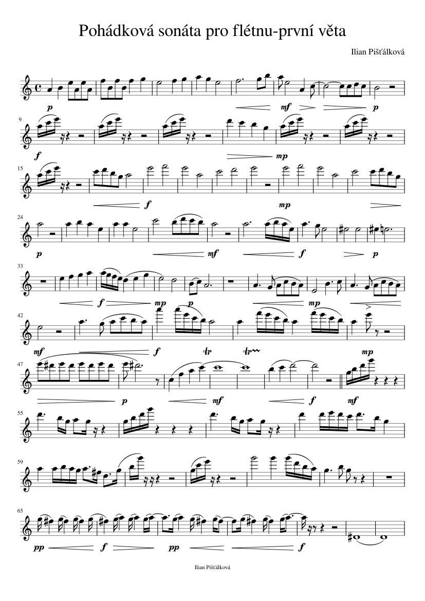 Pohádková sonáta pro flétnu-první věta Sheet music for Flute (Solo) |  Musescore.com