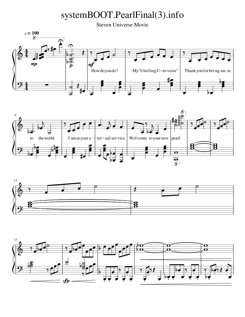 Steven Universe Movie Piano Systembootpearlfinal3info Sheet Music For Piano Solo 