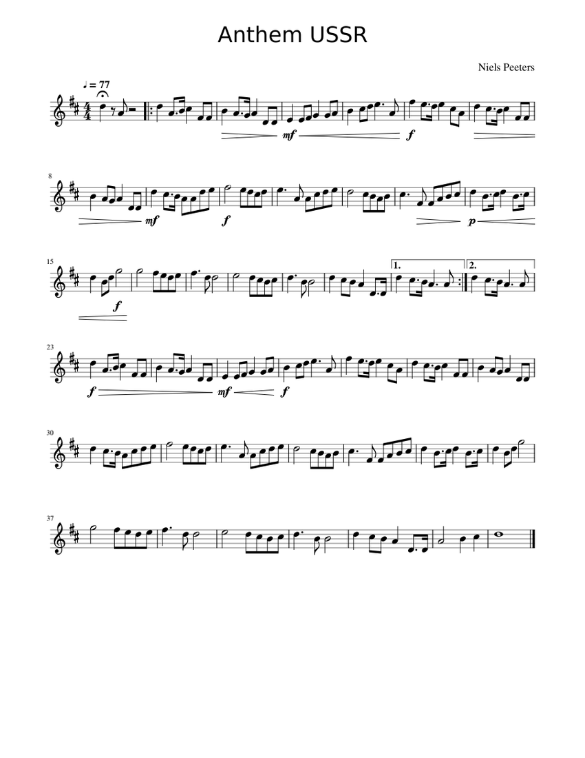 Anthem USSR Sheet music for Saxophone alto (Solo) | Download and print