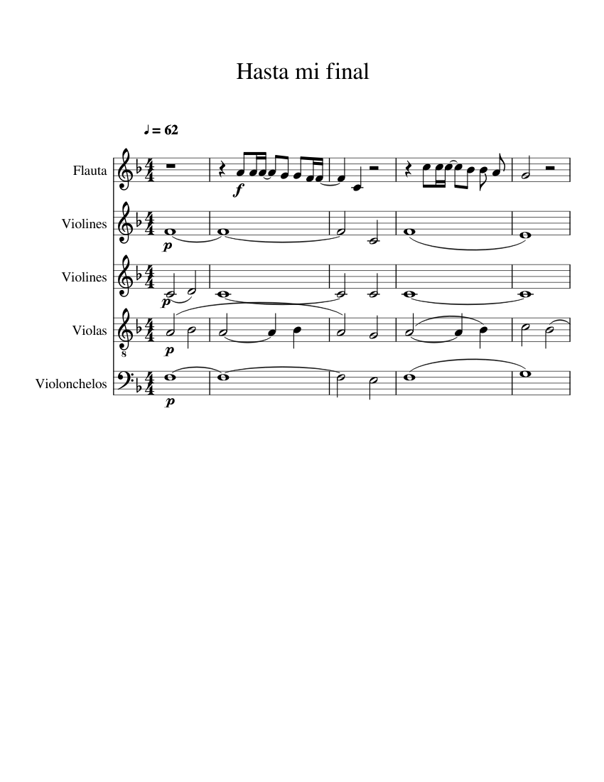 Hasta mi final Sheet music for Flute, Strings group (Mixed Quintet) |  Musescore.com