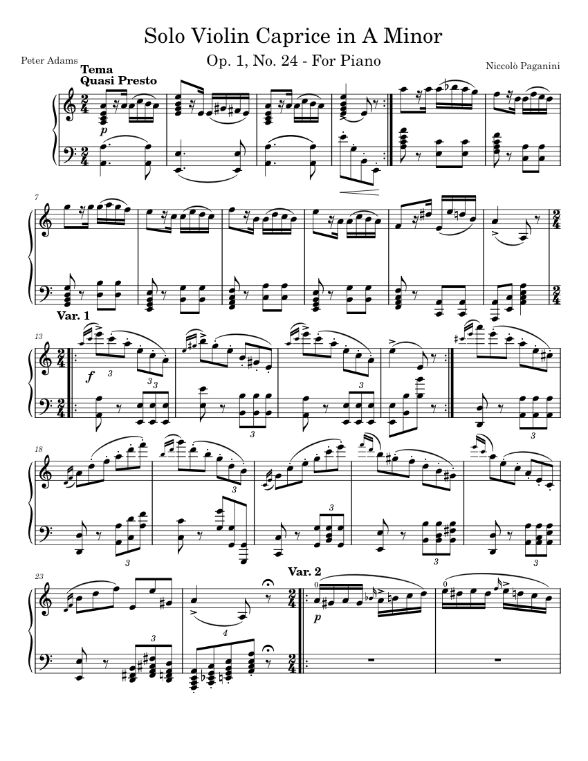 Caprice 24 – Niccolò Paganini Pag. 24 for Piano Sheet music for Piano  (Solo) | Musescore.com