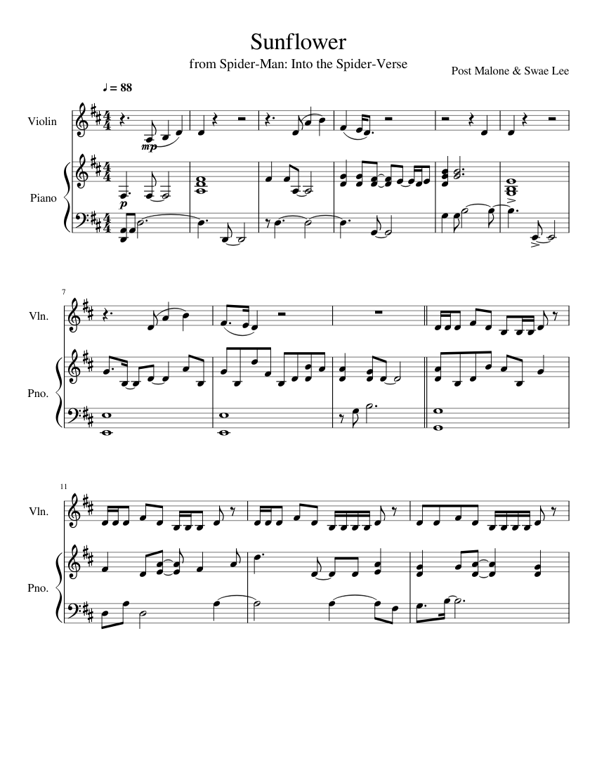 Sunflower Violin Sheet music for Piano, Violin (Solo) | Musescore.com
