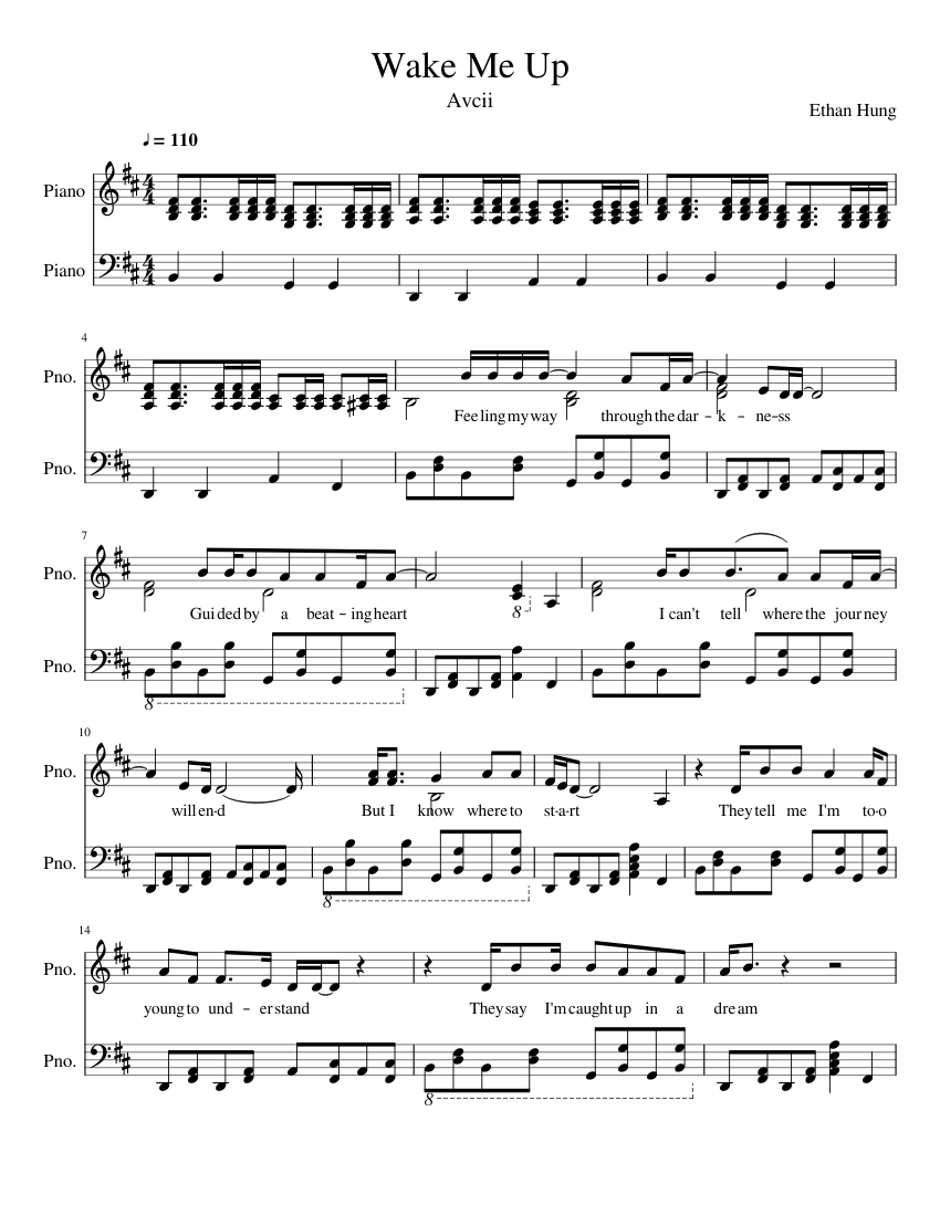 Wake Me Up Avicii Sheet Music For Piano Solo Musescore Com