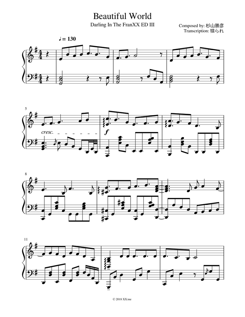 Beautiful World - Darling In The FranXX ED 3 Sheet music for Piano (Solo) |  Musescore.com