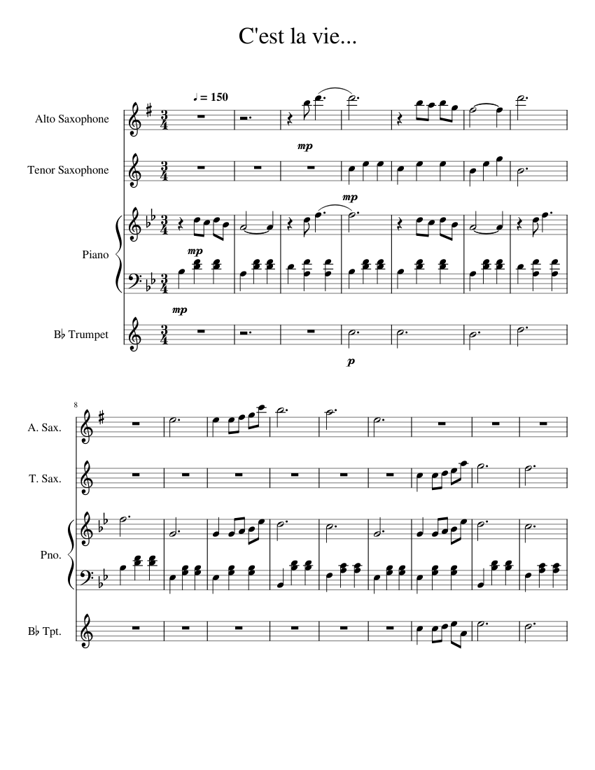 C'est La Vie... Sheet Music For Piano, Saxophone Alto, Saxophone Tenor ...